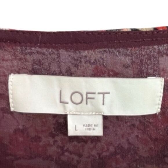 LOFT Burgundy Pink Floral V-Neck Peplum Blouse - Size L - Picture 4 of 14